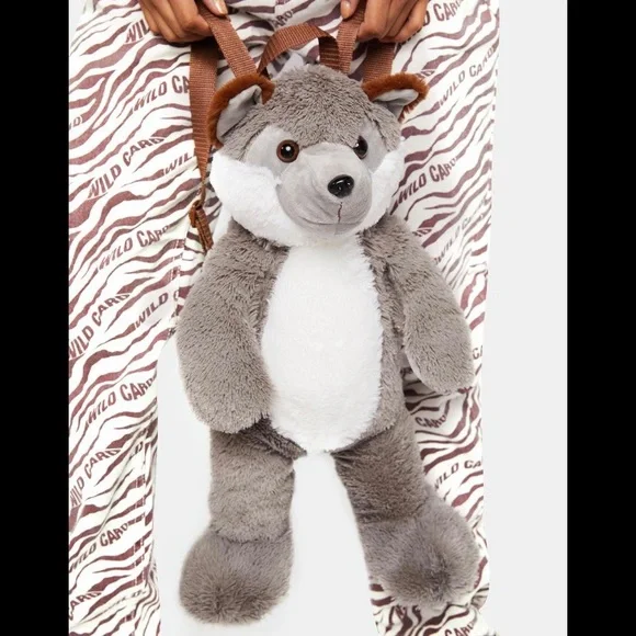 ⌛️SOLD⌛️Wolf 🐺 Wild Plush Fluffy Backpack Adult Grey - Picture 2 of 2